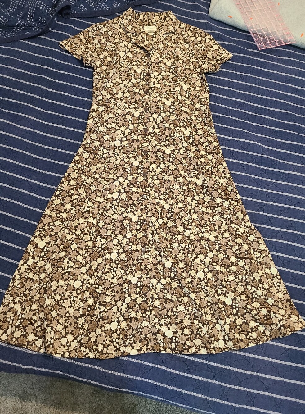 VTG Christopher & Banks 90s Brown and White Floral Button Up A Line Dress 10